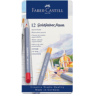Akvareliniai spalvoti pieštukai Faber-Castell Goldfaber Aqua Creative Studio, 12 spalvų, metalinėje dėžutėje