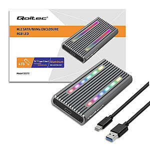 Qoltec 52272 M.2 SSD korpusas | SATA | NVMe | RGB LED | USB-C | 4 TB