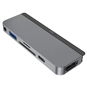 „Hyper HyperDrive USB-C 6-in-1 Form-Fit Hub“ – pilka – skirta USB-C „iPad“