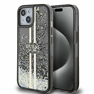 Guess Apple iPhone 15 PC TPU Liquid Glitter Gold Stripe Black