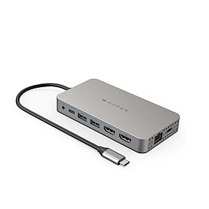 „Hyper HyperDrive“ universalus USB-C 10-in1 dvigubas HDMI mobilusis dokas – pilka erdvė – skirta M1/M2 MBAir/Pro