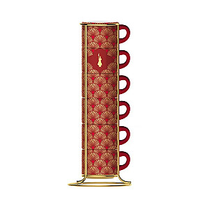 Bialetti - Deco Glamour - 6 espreso puodelių rinkinys ant stovo - Raudona