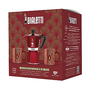 Bialetti - Deco Glamour - Moka Express 6tz raudona + 2 puodeliai