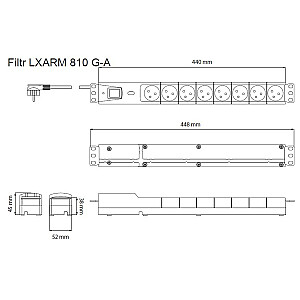 Сетевой фильтр LXARM 810, 3л, PDU, 5,0м, черный