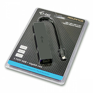 i-tec USB-C Slim HUB 3x USB 3.0 z LAN adapteris Gigabit Ethernet RJ-45 10/100/1000 Mbps 16 cm