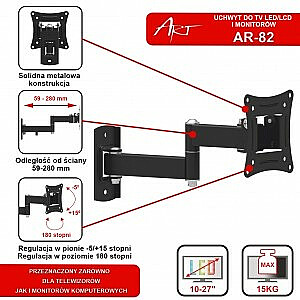 10"–27" LCD/LED televizoriaus laikiklis, 15 kg AR-82, 28 cm aukščio/horizontalus reguliavimas