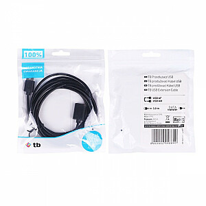 AM-AF USB laidas, prailginimas 1,8 m, juodas