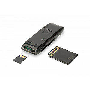 2-портовое высокоскоростное устройство чтения карт SD/Micro SD USB 2.0, компактное, черное