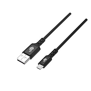 USB-Micro USB laidas 1 m, silikoninis, juodas, greitas įkrovimas