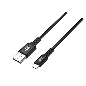 USB prie USB C, juodas silikoninis greito įkrovimo laidas, 1 m