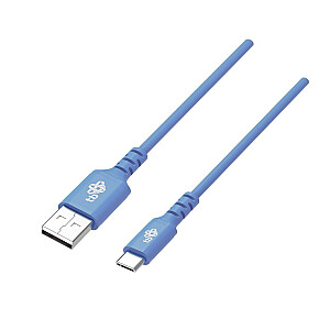 USB į USB C mėlynas silikoninis greito įkrovimo laidas 1 m ilgio
