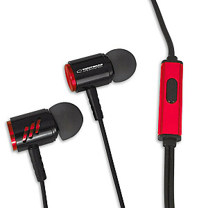 Metalinės ausinės su mikrofonu Juodos ir raudonos spalvos.