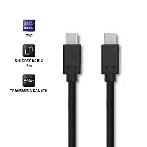 USB 3.1 tipo C kištukas | USB 3.1 Type C, vyriškas | 3m | Juoda