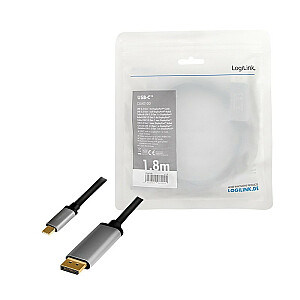 USB-C į DP laidas, 4K, 60 Hz, aliuminis, 1,8 m