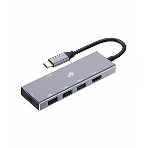 Adapterio šakotuvas USB C 7w1 – HDMI, USBx3, PD, SD/TF