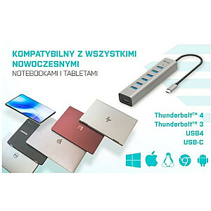 USB-C įkrovimo šakotuvas, metalinis HUB, 7 prievadai