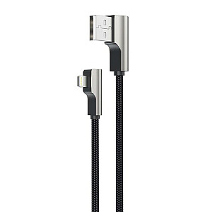 CB-AL04 juodas OEM nailono USB kabelis | 1m | 90 laipsnių šakės | PFI sertifikatas
