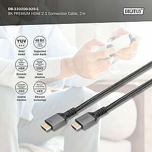 Aukščiausios kokybės itin spartus UHD HDMI 2.1 jungties kabelis, 8K60Hz, HDMI tipas A/A M/M, 2m, juodas