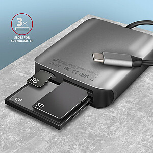 CRE-S3C išorinis kortelių skaitytuvas USB-C 3.2 GEN 1, 3 lizdai ir SD/microSD/CF lizdas, UHS-II palaikymas