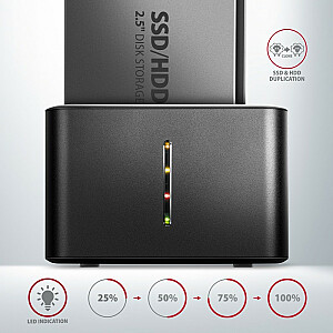 Prijungimo stotis ADSA-D25 MINI USB 3.2 Gen 1 – 2x SATA 6G 2,5" SSD/HDD ATŠAKOS