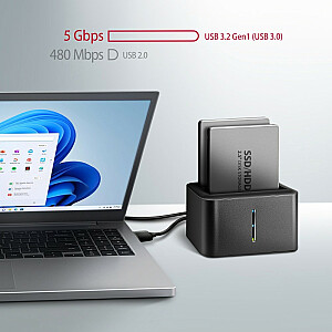 Prijungimo stotis ADSA-D25 MINI USB 3.2 Gen 1 – 2x SATA 6G 2,5" SSD/HDD ATŠAKOS