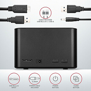 Prijungimo stotis ADSA-D25 MINI USB 3.2 Gen 1 – 2x SATA 6G 2,5" SSD/HDD ATŠAKOS