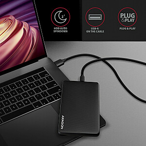 EE25-SLC Išorinis plastikinis korpusas, be varžtų, USB-C 3.2 GEN 1 SATA 6G 2.5", juodas