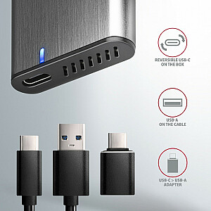 EEM2-SG2 bevaržtinis aliuminio išorinis USB-C 3.2 Gen 2 M.2 NVMe korpusas ir SATA SSD + USB-A – USB-C santrumpa