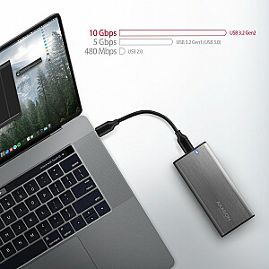 EEM2-SG2 bevaržtinis aliuminio išorinis USB-C 3.2 Gen 2 M.2 NVMe korpusas ir SATA SSD + USB-A – USB-C santrumpa