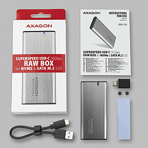 EEM2-SG2 bevaržtinis aliuminio išorinis USB-C 3.2 Gen 2 M.2 NVMe korpusas ir SATA SSD + USB-A – USB-C santrumpa