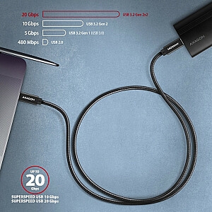 BUCM32-CM20AB USB-C laidas – USB-C 3.2 Gen 2, 2m, PD 100W, 5A, 4K HD, ALU, tvirtovė, juoda