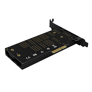 PCEM2-DC vidinis PCIe x4 adapteris, 1x M.2 NVMe M raktas + 1x SATA B raktas, aušintuvas, SP ir LP + aušintuvas