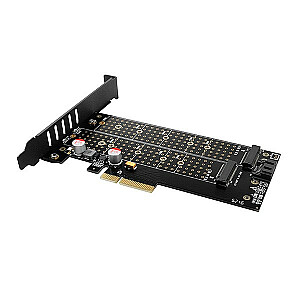 PCEM2-DC vidinis PCIe x4 adapteris, 1x M.2 NVMe M raktas + 1x SATA B raktas, aušintuvas, SP ir LP + aušintuvas