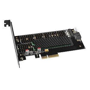 PCEM2-DC vidinis PCIe x4 adapteris, 1x M.2 NVMe M raktas + 1x SATA B raktas, aušintuvas, SP ir LP + aušintuvas