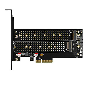 PCEM2-DC vidinis PCIe x4 adapteris, 1x M.2 NVMe M raktas + 1x SATA B raktas, aušintuvas, SP ir LP + aušintuvas