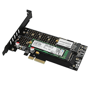 PCEM2-DC vidinis PCIe x4 adapteris, 1x M.2 NVMe M raktas + 1x SATA B raktas, aušintuvas, SP ir LP + aušintuvas