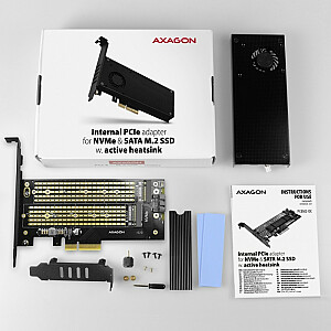 PCEM2-DC vidinis PCIe x4 adapteris, 1x M.2 NVMe M raktas + 1x SATA B raktas, aušintuvas, SP ir LP + aušintuvas