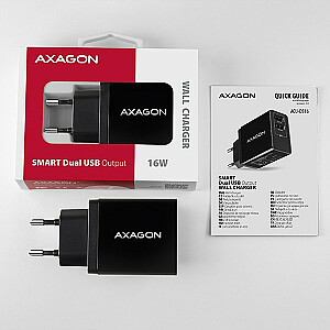 ACU-DS16 sieninis įkroviklis, SMART, 16W, 2x USB-A, 5V/2.2A + 5V/1A