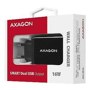 ACU-DS16 sieninis įkroviklis, SMART, 16W, 2x USB-A, 5V/2.2A + 5V/1A