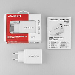 ACU-PQ22W įkroviklis, PD ir QC, 22 W, 2 prievadai (USB-A + USB-C), PD3.0/QC3.0/AFC/FCP/Apple, balta