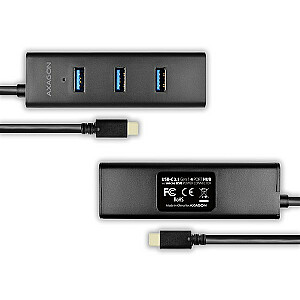 HUE-S2C šakotuvas: 4 prievadų USB 3.2 Gen 1 įkrovimo šakotuvas, 40 cm USB-C laidas, pasirenkamas „microUSB“ maitinimo šaltinis