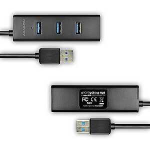 HUE-S2BL šakotuvas: 4 prievadų USB 3.2 Gen 1 įkrovimo šakotuvas, 1,2 m laidas, pasirenkamas „microUSB“ maitinimo šaltinis