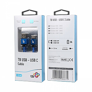 USB į USB C laidas 1,5 m, aukščiausios kokybės mėlynas laidas