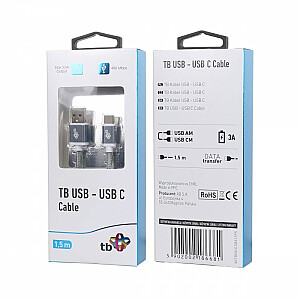 Kabelis USB-USB C 1,5 m, aukščiausios kokybės pilkas kabelis