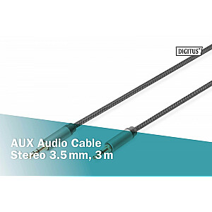 MiniJack stereo garso kabelio tipas 3,5 mm / 3,5 mm M/M nailonas 3 m