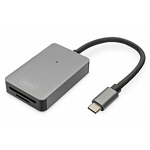 USB-C kortelių skaitytuvas, 2 prievadų UHS-II SD4.0 TF4.0, didelės spartos, aliuminis, pilka