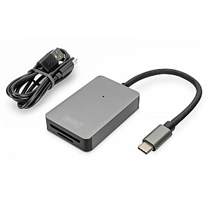 USB-C kortelių skaitytuvas, 2 prievadų UHS-II SD4.0 TF4.0, didelės spartos, aliuminis, pilka