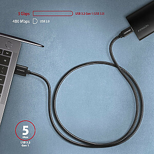 BUCM3-AM15AB USB-C į USB-A laidas, 1,5 m, USB 3.2 Gen 1 3A, ALU, pintas, juodas