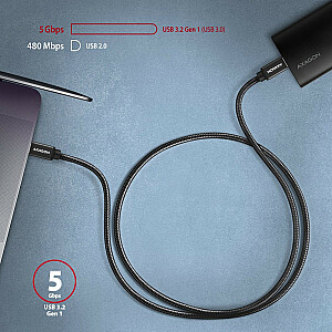 BUCM3-CM15AB USB-C laidas – USB-C, 1,5 m, PD 60W, 3A, ALU, pintas juodas
