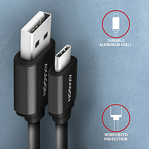 BUCM-AM10TB USB-C į USB-A ritės kabelis, 0,6 m, USB 2.0, 2,4 A, ALU, PVC juodas